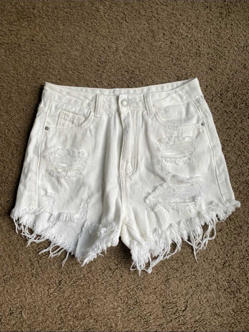 White Distressed Denim Shorts